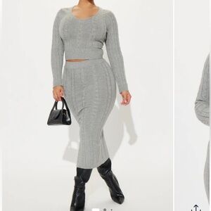 Fashion Nova Gray Knit Skirt Set SZ XL women’s grey set